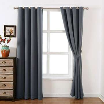 AMAZLINEN 52x84-Inch Grommet Top Blackout Curtains , Charcoal Grey (Set of 2)