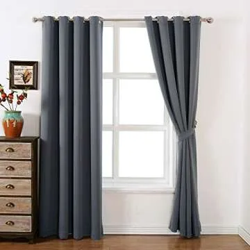 AMAZLINEN 52x84-Inch Grommet Top Blackout Curtains , Charcoal Grey (Set of 2)