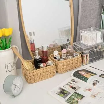 GRANNY SAYS Storage Baskets for Shelves, Wicker Baskets for Organizing, Waterproof Storage Baskets with Handles, 1 Large and 2 Small Wicker Baskets, 3-Pack