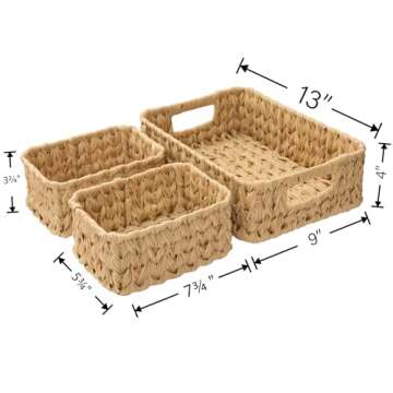 GRANNY SAYS Storage Baskets for Shelves, Wicker Baskets for Organizing, Waterproof Storage Baskets with Handles, 1 Large and 2 Small Wicker Baskets, 3-Pack