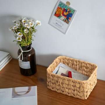 GRANNY SAYS Storage Baskets for Shelves, Wicker Baskets for Organizing, Waterproof Storage Baskets with Handles, 1 Large and 2 Small Wicker Baskets, 3-Pack