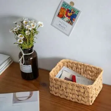 GRANNY SAYS Storage Baskets for Shelves, Wicker Baskets for Organizing, Waterproof Storage Baskets with Handles, 1 Large and 2 Small Wicker Baskets, 3-Pack