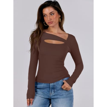 ANRABESS Women's Trendy Cutout Long Sleeve Tee 2024