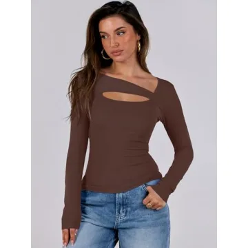 ANRABESS Women's Trendy Cutout Long Sleeve Tee 2024