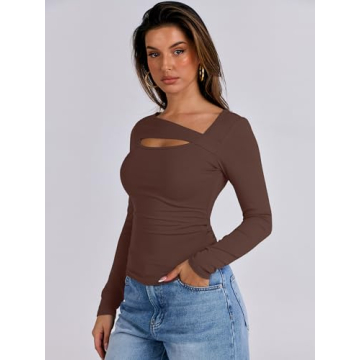 ANRABESS Women's Trendy Cutout Long Sleeve Tee 2024