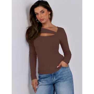 ANRABESS Women's Trendy Cutout Long Sleeve Tee 2024