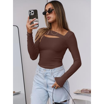 ANRABESS Women's Trendy Cutout Long Sleeve Tee 2024