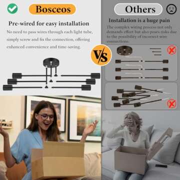 Modern Sputnik Chandelier 6-Light Industrial Ceiling Lights Fixture 22" Black Semi Flush Mount Ceili...