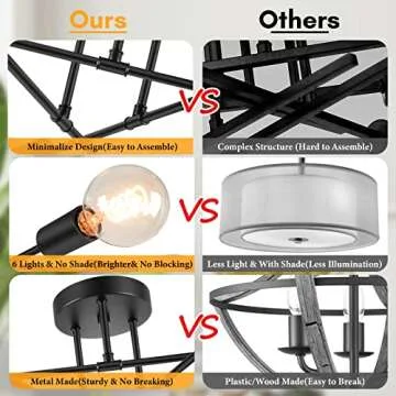 Modern Sputnik Chandelier 6-Light Industrial Ceiling Lights Fixture 22" Black Semi Flush Mount Ceiling Light with E26 Base Sputnik Lights Fixture for Dining Room Bedroom Foyer Hallway Living Room