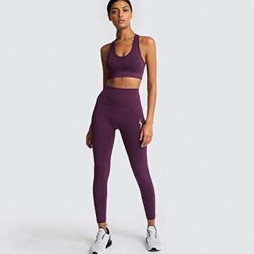 OSSIA Women's Workout 2 Piece Outfits Seamless High Waist Yoga Leggings Running Sports Long Sleeve Gym Sets Burgandy