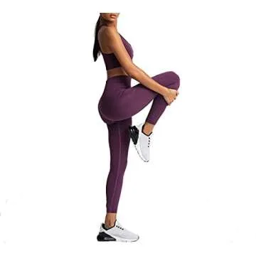 OSSIA Women's Workout 2 Piece Outfits Seamless High Waist Yoga Leggings Running Sports Long Sleeve Gym Sets Burgandy