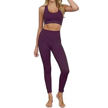 OSSIA Women's Workout 2 Piece Outfits Seamless High Waist Yoga Leggings Running Sports Long Sleeve Gym Sets Burgandy