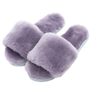 Millffy Women's Wool Fur Slippers Sheepskin Leather Slippers Shearling Fur Fluffy Fuzzy House Bedroo...