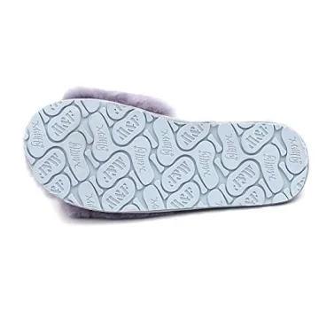 Millffy Women's Wool Fur Slippers Sheepskin Leather Slippers Shearling Fur Fluffy Fuzzy House Bedroom Shoes Slides (7-8, Lavender)
