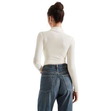 SUUKSESS Women Ribbed Modal Long Sleeve Casual Tops High Neck Going Out Trendy T Shirts (Beige,XS)