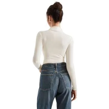 SUUKSESS Women Ribbed Modal Long Sleeve Casual Tops High Neck Going Out Trendy T Shirts (Beige,XS)