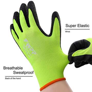 FWPP Latex Coated Work Gloves, Firm Grip for Construction, Gardening Gloves for Men and Women (Size L 6Pairs Yellow GL008003)