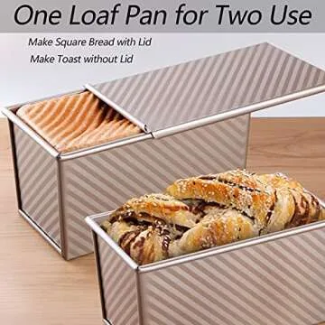 Pullman Loaf Pan with Lid, 1Pound Dough Capacity Rectangular Bread Pan, Non-Stick Long Bread Pans for Homemade Bread, 9x4inch Pullman Loaf Pan with Dough Scraper Cutter for Sandwich Bread