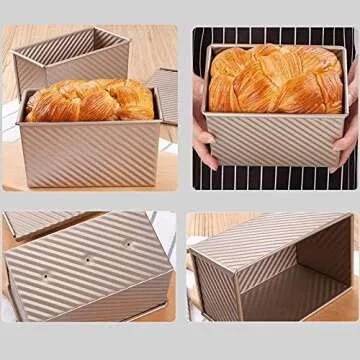Pullman Loaf Pan with Lid, 1Pound Dough Capacity Rectangular Bread Pan, Non-Stick Long Bread Pans for Homemade Bread, 9x4inch Pullman Loaf Pan with Dough Scraper Cutter for Sandwich Bread