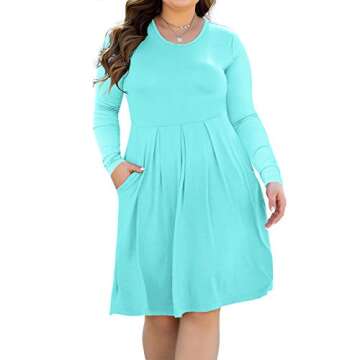 HAOMEILI Women's Plus Size Long Sleeve Pleated Loose Swing Casual Dress with Pockets Knee Length 5XL...