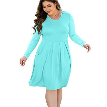 HAOMEILI Plus Size Long Sleeve Swing Dress with Pockets