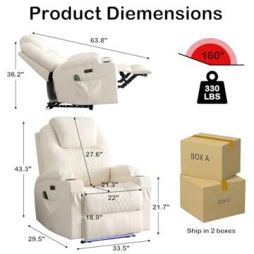 Power Recliner Chair with Heat and Massage for Adults - Home Theater Seating with LED Lights,Cup Hol...