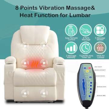 Power Recliner Chair with Heat and Massage for Adults - Home Theater Seating with LED Lights,Cup Holders,Side Pocket,USB Port - Recliner Sofa for Living Room (Beige, Single Recliner)