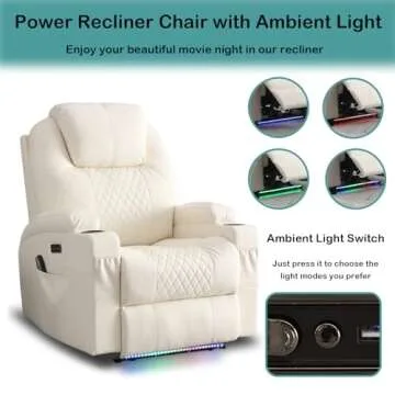 Power Recliner Chair with Heat and Massage for Adults - Home Theater Seating with LED Lights,Cup Holders,Side Pocket,USB Port - Recliner Sofa for Living Room (Beige, Single Recliner)