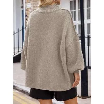 Saodimallsu Womens Oversized Sweaters Mock Neck Batwing Long Sleeve 2024 Fall Trendy Ribbed Knit Casual Tunic Sweater Khaki