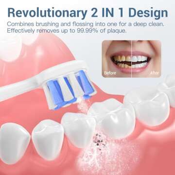 Portable Electric Toothbrush with Water Flosser, 2-in-1 Cordless Waterflosser Teeth Cleaning Kit 2.0...