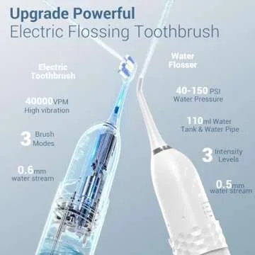 Portable Electric Toothbrush with Water Flosser, 2-in-1 Cordless Waterflosser Teeth Cleaning Kit 2.0, 3+3 Modes, 3 Brush Heads, 1 Jet Tip, IPX7 Waterproof Rechargeable Oral Irrigator for Travel Home