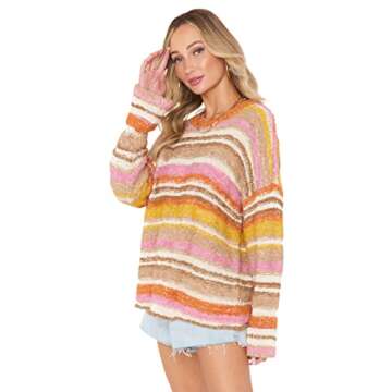 Show Me Your Mumu Women's Sue Cuffed Sweater - Cozy Fall Stripe Knit Oversized Design