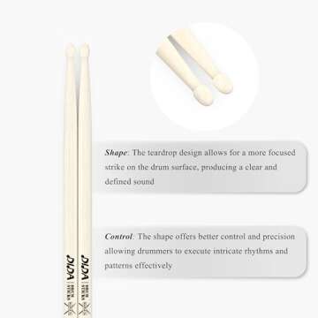 5A Maple Wood Drumsticks, Tear Drop Wood Tip, ANTI-SLIP Handle, Drum Sticks for Kids Adults Beginners (1 Pair, 5A)