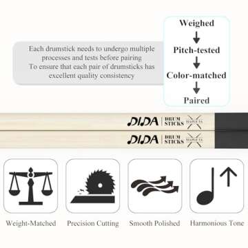 5A Maple Wood Drumsticks, Tear Drop Wood Tip, ANTI-SLIP Handle, Drum Sticks for Kids Adults Beginners (1 Pair, 5A)