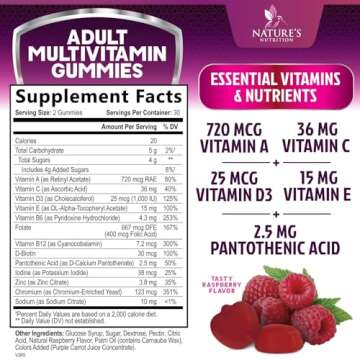 Multivitamin Gummy Vitamins, Berry Flavored Adult Daily Vitamins for Women & Men with Multi Vitamin ...