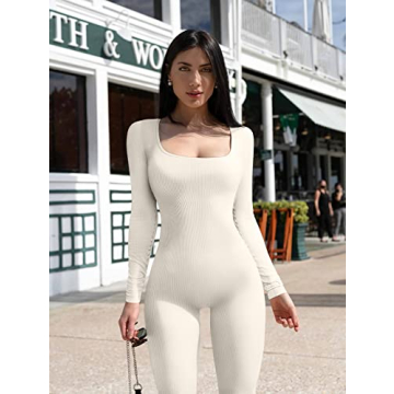 OQQ Ribbed Long Sleeve Jumpsuit for Ultimate Comfort