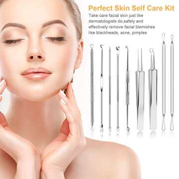 Pimple Popper Tool Kit, UUBAAR 9 PCS Blackhead Remover Tools with Tweezers, 16-Heads Professional Ac...