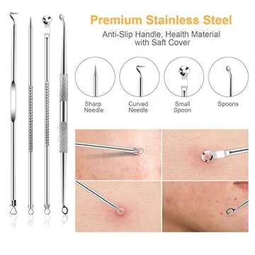 Pimple Popper Tool Kit, UUBAAR 9 PCS Blackhead Remover Tools with Tweezers, 16-Heads Professional Acne Zit Pimple Popper Extraction Tools, Whitehead Comedone Extractor Kit for Facial Nose