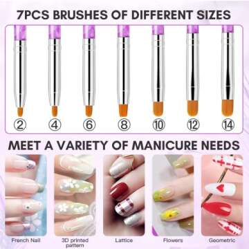 Makartt 7Pcs Nail Art Brushes Set Multifunctional Nail Brushes for Nail Art, Nail Design Brushes Pen Kits Nail art Painting tools with Acrylic Round Flat Pen for UV Gel Poly Extension Gel Nail Salon