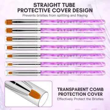 Makartt 7Pcs Nail Art Brushes Set Multifunctional Nail Brushes for Nail Art, Nail Design Brushes Pen Kits Nail art Painting tools with Acrylic Round Flat Pen for UV Gel Poly Extension Gel Nail Salon