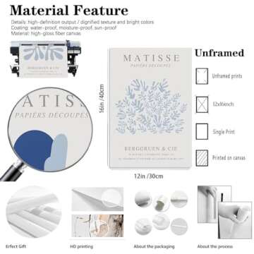 Blue Matisse Plant Leaves Canvas Art Set | Unframed Prints