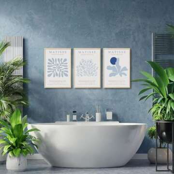 Blue Matisse Plant Leaves Canvas Art Set | Unframed Prints