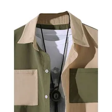 Floerns Men's Color Block Short Sleeve Collar Neck Button Down Shirt Top