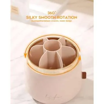 Y.duck Pink Makeup Brush Holder with Lid - 360 Rotating Makeup Organizer for Vanity - Dustproof Make Up Organizers and Storage-With Makeup Brush Cleaner Mat (White)
