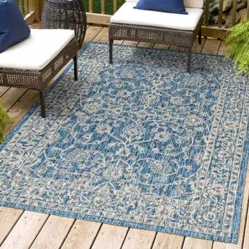 JONATHAN Y SMB103A-8 Palazzo Vine and Border Textured Weave Indoor Outdoor Area-Rug Coastal Bohemian Rustic Glam Easy-Cleaning Bedroom Kitchen Backyard Patio Non Shedding, 8 X 10, Navy/Gray