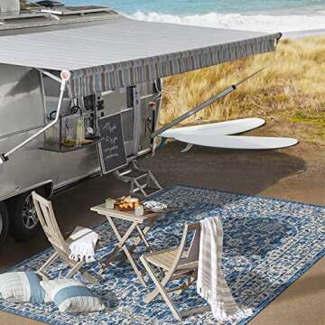 JONATHAN Y SMB103A-8 Palazzo Vine and Border Textured Weave Indoor Outdoor Area-Rug Coastal Bohemian Rustic Glam Easy-Cleaning Bedroom Kitchen Backyard Patio Non Shedding, 8 X 10, Navy/Gray