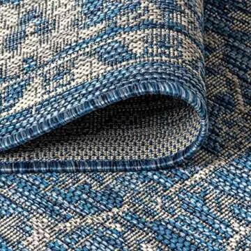 JONATHAN Y SMB103A-8 Palazzo Vine and Border Textured Weave Indoor Outdoor Area-Rug Coastal Bohemian Rustic Glam Easy-Cleaning Bedroom Kitchen Backyard Patio Non Shedding, 8 X 10, Navy/Gray