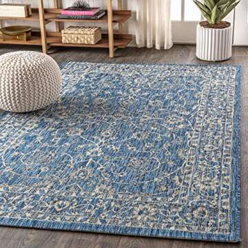 JONATHAN Y SMB103A-8 Palazzo Vine and Border Textured Weave Indoor Outdoor Area-Rug Coastal Bohemian Rustic Glam Easy-Cleaning Bedroom Kitchen Backyard Patio Non Shedding, 8 X 10, Navy/Gray