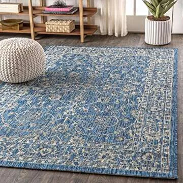 JONATHAN Y SMB103A-8 Palazzo Vine and Border Textured Weave Indoor Outdoor Area-Rug Coastal Bohemian Rustic Glam Easy-Cleaning Bedroom Kitchen Backyard Patio Non Shedding, 8 X 10, Navy/Gray