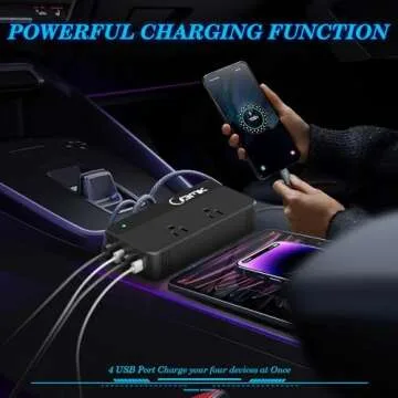 BMK 200W Car Power Inverter DC 12V to 110V AC Car Inverter 4 USB Ports Charger Adapter Car Plug Converter with 2 QC3.0 USB and 2 Type C Ports (Black)